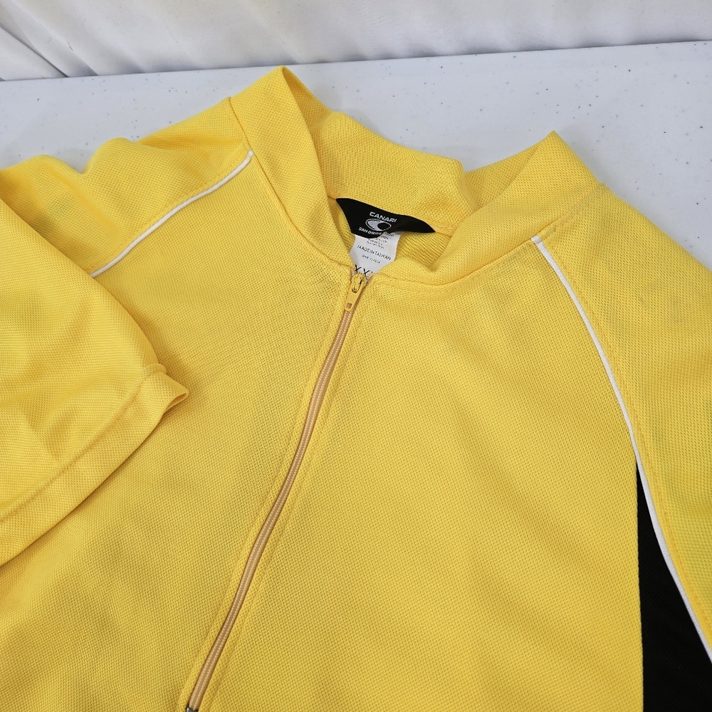 Canari Men's 1/4 Zip Cycling Jersey Size 2XL XXL Yellow Black 3 Rear Pockets.‎